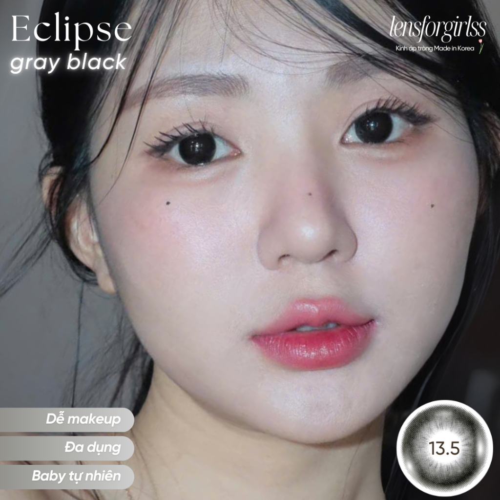 Kính áp tròng GIÃN TRÒNG hack mắt to tròn ECLIPSE GRAY BLACK chính hãng HERA | Lens cận | LENSFORGIRLSS | BigBuy360 - bigbuy360.vn