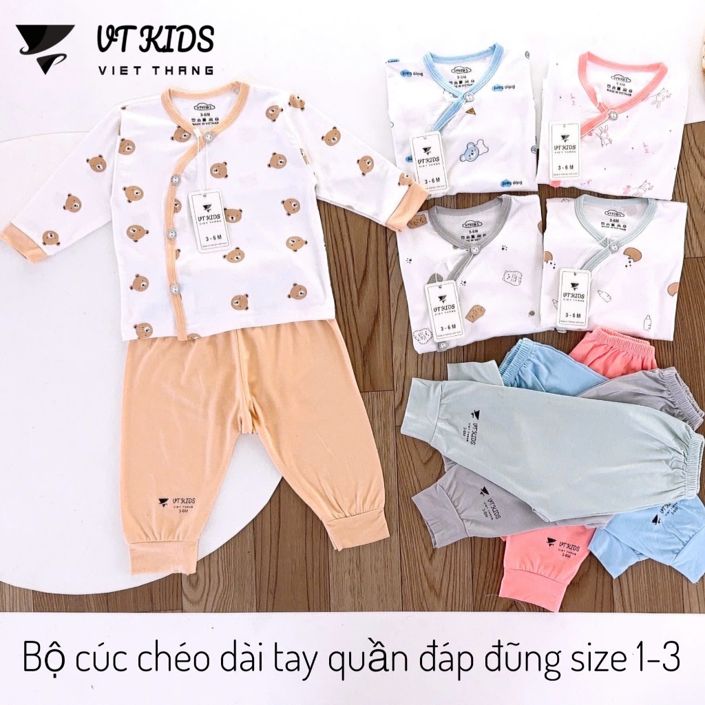 VT KIDS Bộ cúc chéo  dài tay quần đáp đũng cao cấp cho Bé sơ sinh [VT18]