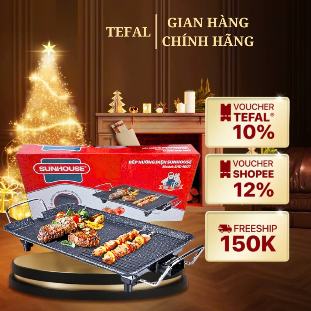 Bếp nướng điện Sunhouse không khó SHD4607 công suất 1500w 6 mức nhiệt, mặt tráng men chống dính, bảo hành 12 tháng