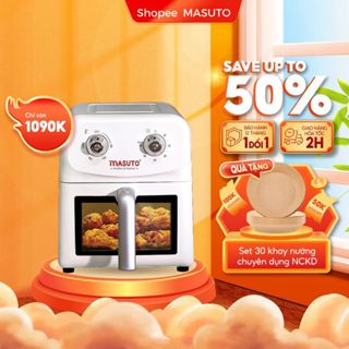 Nồi Chiên Không Dầu Masuto MSChef 6L công suất 1500W cửa sổ kính vỏ máy kim loại, an toàn dễ vệ sinh