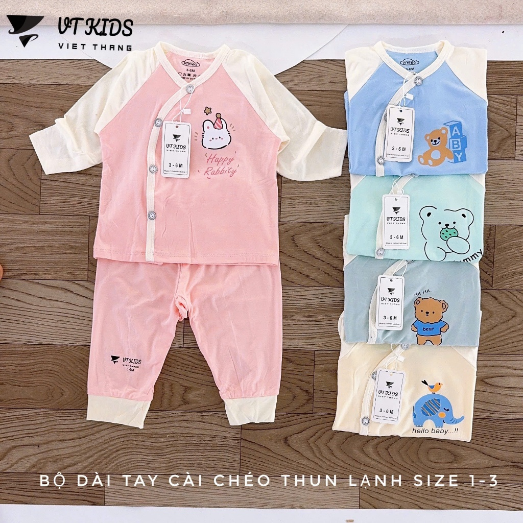 Bộ Dài Tay Cài Chéo Cho Bé VT Kids - Quần Áo Sơ Sinh Vải Thun Lạnh Phối Tay [VT33]