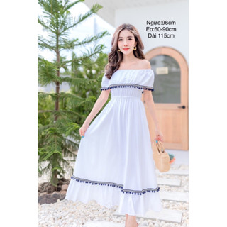 Maxi xô trắng viền thổ cẩm