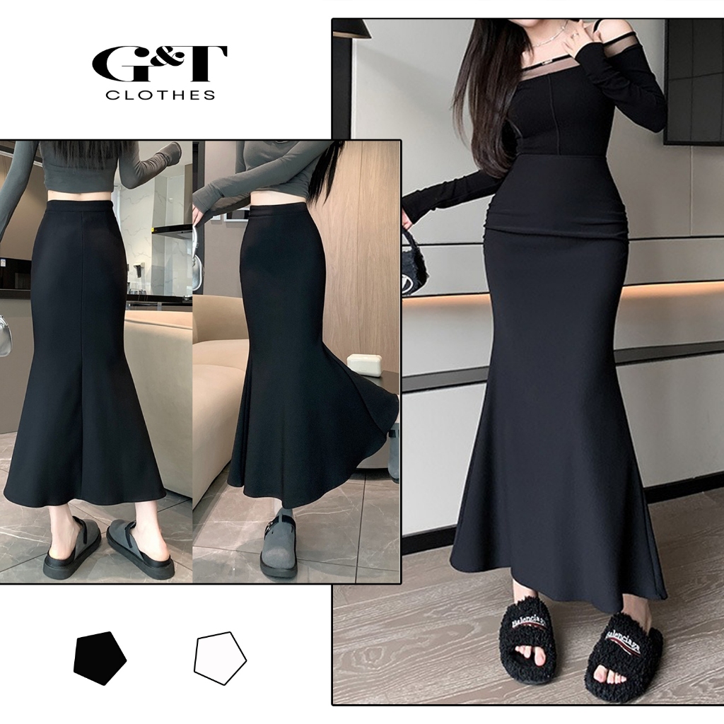  Chân váy đuôi cá form ôm body cực tôn dáng chất vải cotton tự nhiêu co giãn 4 chiều 2 màu đen trắng 