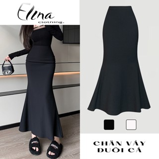  Chân váy đuôi cá midi dáng dài ôm body cực tôn dáng chất Umi lạnh co giãn 4 chiều 2 màu đen trắng 