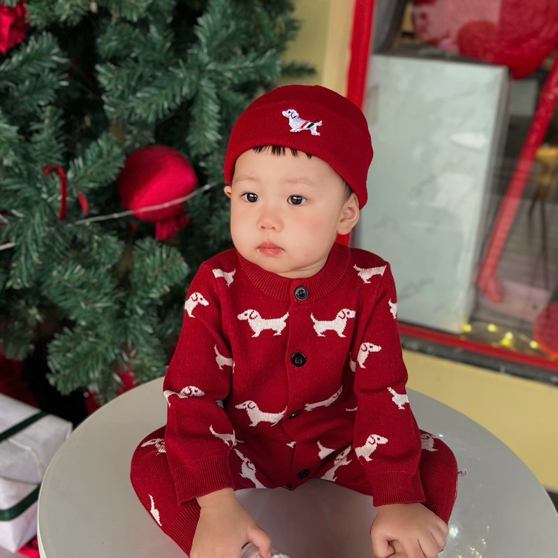 Bodysuit cho bé trai mùa đông Kidotix KDT27 chất liệu len mềm mịn phong cách hàn quốc kèm mũ len thê
