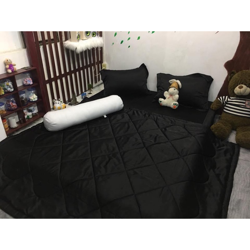 Bộ chăn ga và vỏ gối phi lụa cao cấp màu đen
