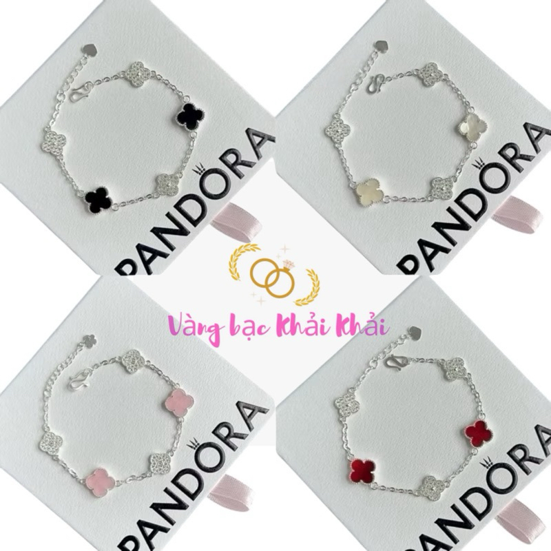 Lắc tay cỏ bốn lá Bạc đính đá - Lắc tay bạc nữ cỏ 4 lá - Vàng Bạc Khải Khải