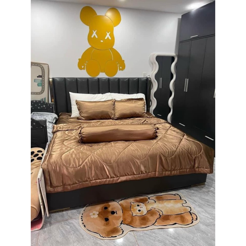 Bộ drap phi lụa 4 món 1m2x2m x15cm (1 ga giường + 2 vỏ gối nằm + 1 vỏ gối ôm)
