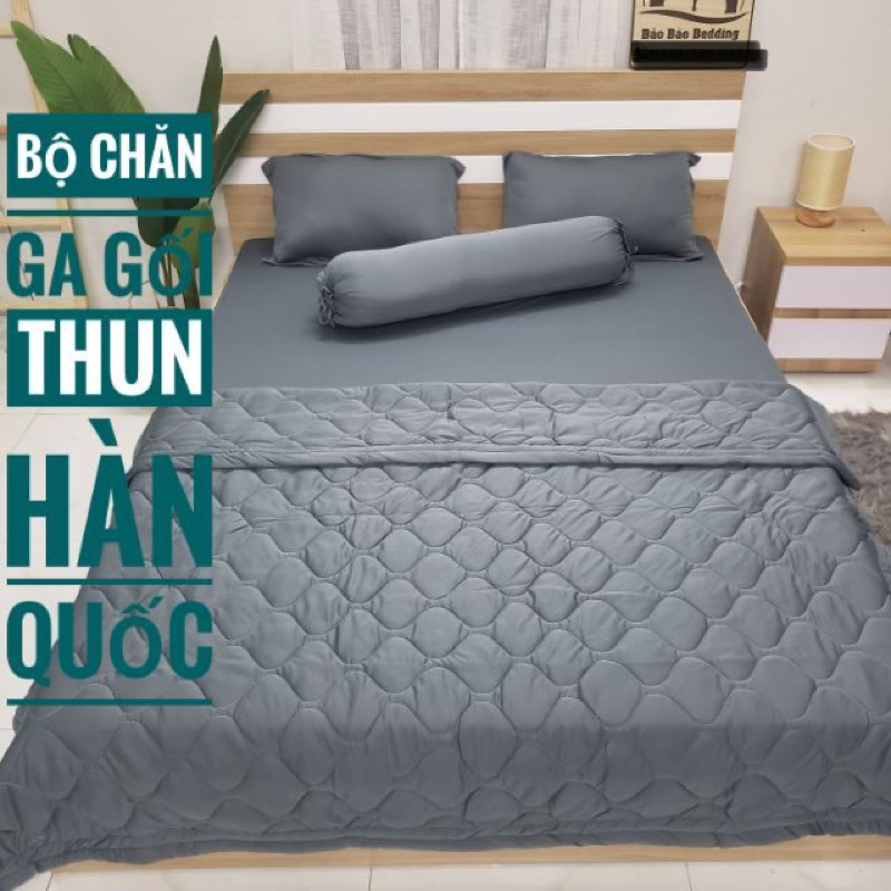 Bộ Chăn Ga Gối Thun Trơn (5 Món)(Có Mền)