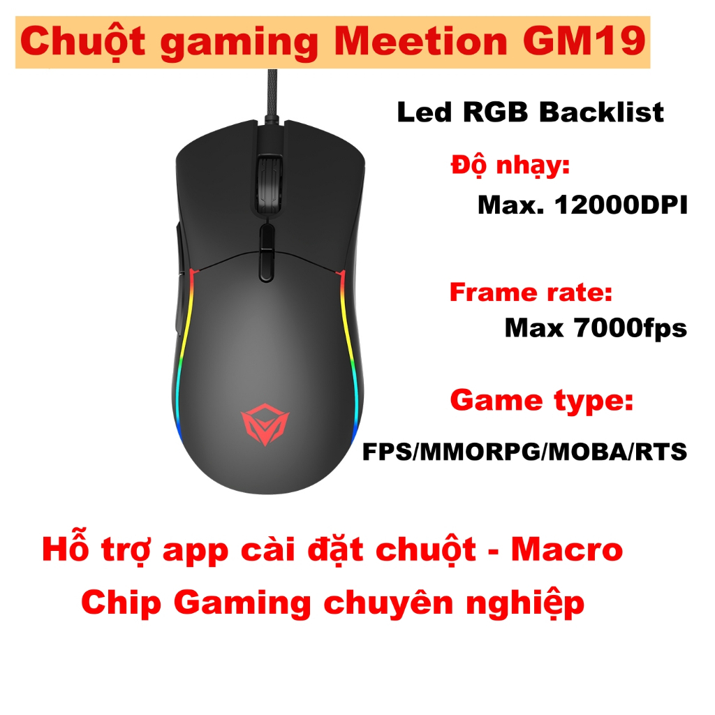 Chuột Gaming Meetion GM19 Có App Cài Macro Độ Nhạy Max 12000DPI Led RGB Tùy Chỉnh Phù Hợp Chơi Game Chuyên Nghiệp | BigBuy360 - bigbuy360.vn