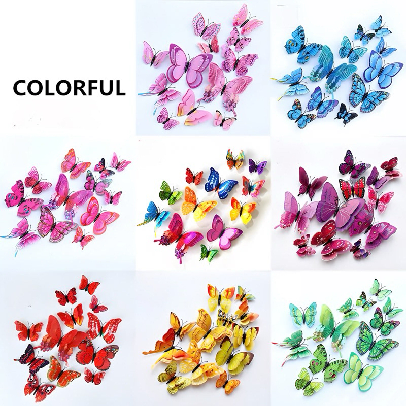  Set 12 Con Bướm 3D 2 Tầng - Hình Dán Trang Trí Tường 