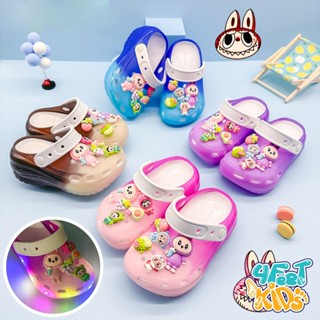  Dép sục quai hậu Labubu có đèn cho bé gái từ 2-10 Tuổi đế cao 4cm với 3 màu đính kèm sticker Siêu Dễ Thương Kumo606 