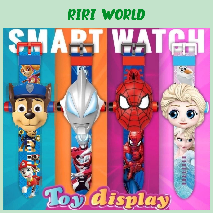 Đồng hồ điện tử cho bé có Đèn Chiếu Hình nhân vật Siêu Nhân Siêu Anh Hùng Marvel Spider Man Iron Man