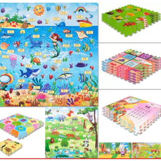 Bộ 4 hoặc 6 Miếng Thảm Xốp Ghép Lót Sàn Vân Gỗ, Hoạt Hình Kích Thước 60×60cm/ tấm Tặng thanh viền che răng cưa