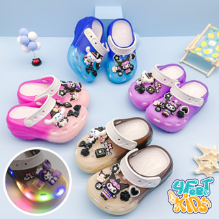  Dép sục quai hậu Kuromi có đèn cho bé gái từ 2-10 Tuổi đế cao 4cm với 3 màu đính kèm sticker 2 màu Siêu Dễ Thương 