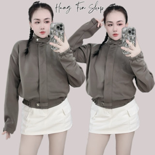 Áo Khoác Cổ Trụ Pc Cotton, Bo Chun Đính Nút, Túi Khoá Kéo Bên Ngoài Kèm Túi Trong, Vải Trơn Mịn Dày Dặn Kiểu Dáng Mới