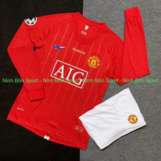Quần Áo Bóng Đá Dài Tay CLB Manchester United 2008 Mẫu AIG - Vải Polyester Thái Cao Cấp