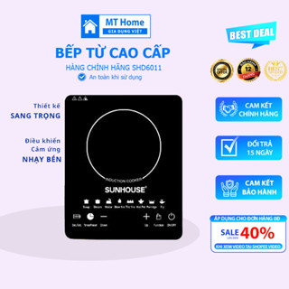 Bếp Từ SUNHOUSE Cao Cấp, Bếp Điện Cảm Ứng Thế hệ mới SHD6011 Bảo Hành 12 Tháng, Công Suất 2200W Mặt Kính Chịu Lực