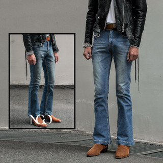 Quần jeans nam ống loe dày dặn Xanh Sáng NGO - Light Blue Flare Jeans