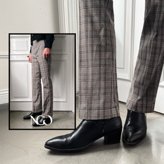 Quần tây nam ống loe dày dặn Caro Nâu NGO - Glen Plaid Flare Trouser