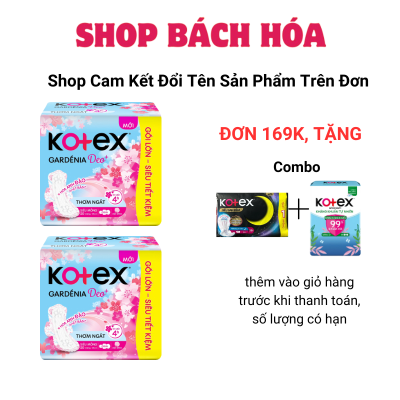 Combo Băng vệ sinh Kotex Gardenia Deo+ - Hoa Anh Đào siêu mỏng cánh 23cm 20 miếng
