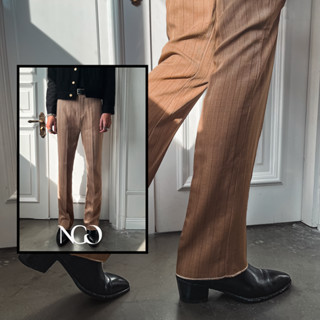 Quần tây nam ống loe dày dặn Sọc Nâu NGO - Stripe Brown Flare Trouser
