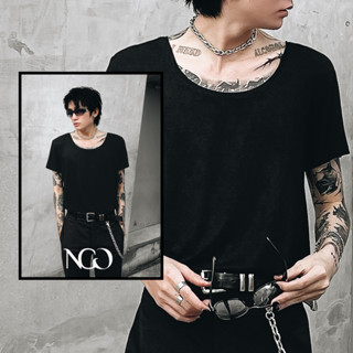 Áo Thun Cổ Rộng NGOclothing - Áo Phông Trơn Basic Tay Ngắn Vải Cotton Lụa Mềm Slimfit Màu Đen, Trắng