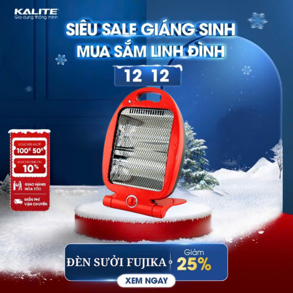Đèn sưởi điện hai bóng Fujika, máy sưởi ấm hồng ngoại tự động ngắt khi đổ, chống giật - BH 12 tháng