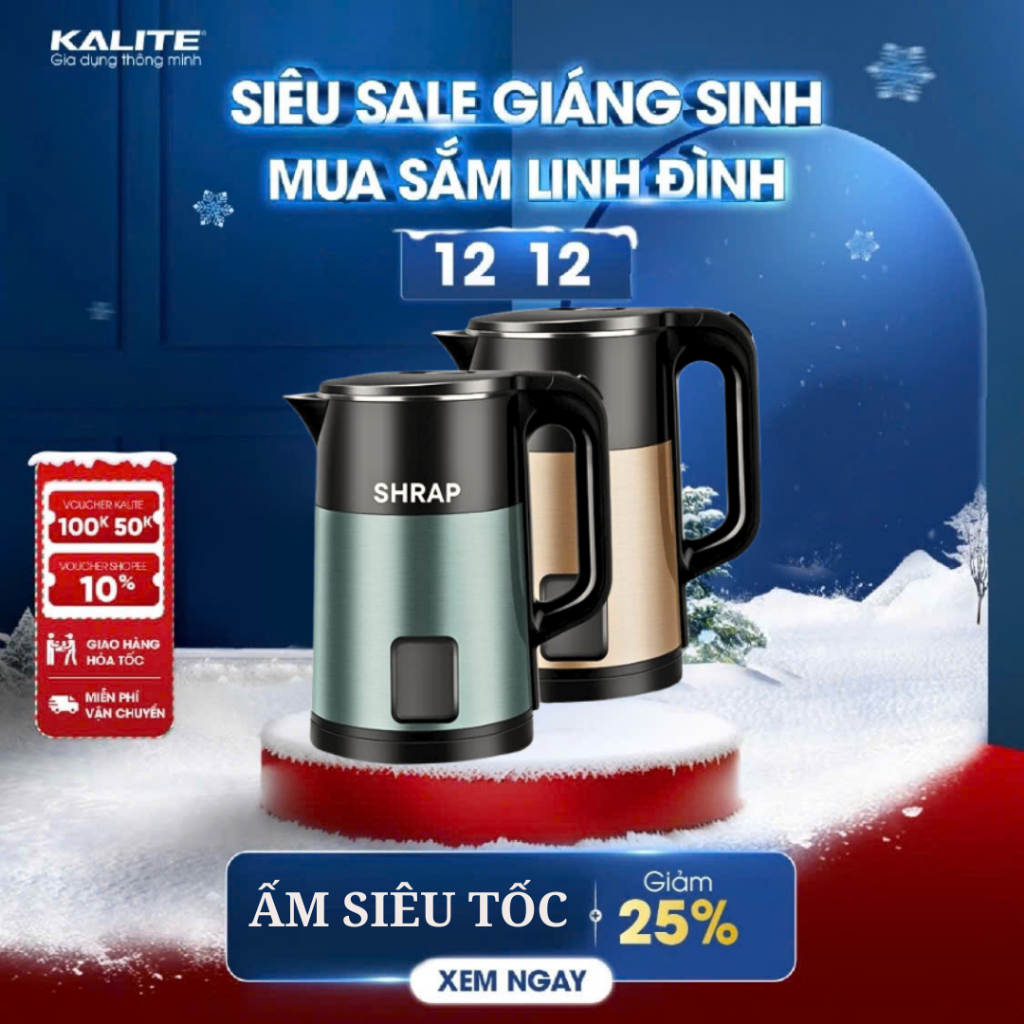 Ấm Siêu Tốc SHRAPP Dung Tích 2.5L - Ấm Đun Nước Siêu Tốc Công Nghệ Chống Nóng Cao Cấp An Toàn Cho Sức Khỏe