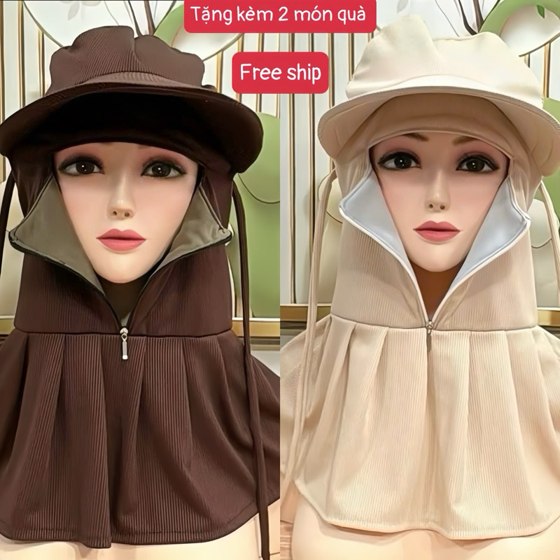 [ Tặng kèm 2 món quà ] Nón che nắng vành rộng dây kéo giữa chống nắng bảo vệ da  , siêu mát tiện lợi , hàng chuẩn loại 1