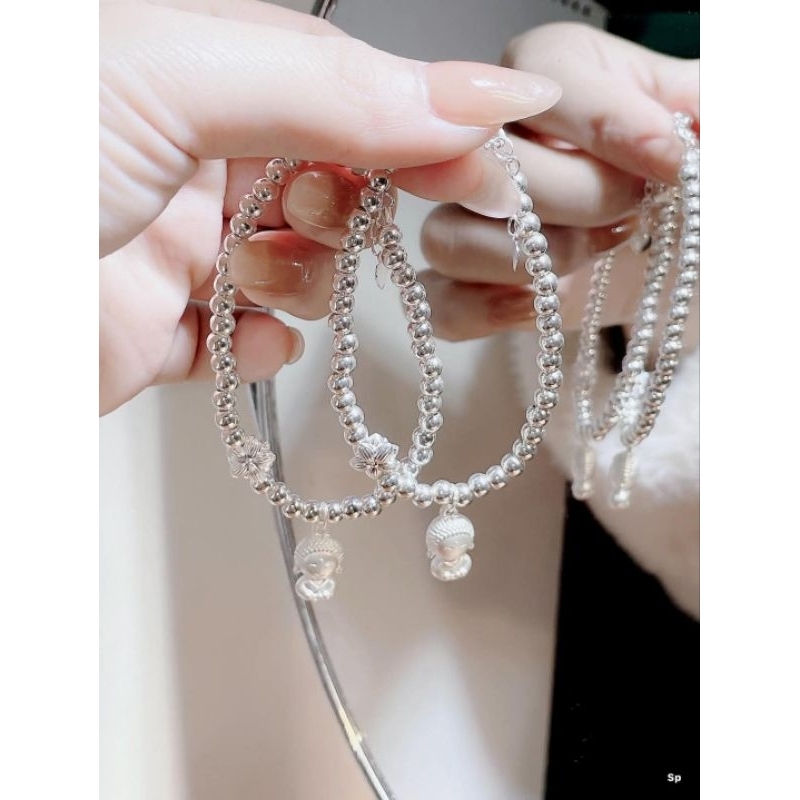 Lắc tay bi treo charm bạc