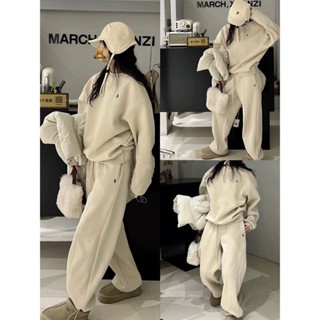 Sét bộ nỉ tay bồng in chữ kèm quần ống bom đủ màu thêu hình ngựa, Bộ nỉ mùa đông Nam Nữ from rộng unisex SKU8000