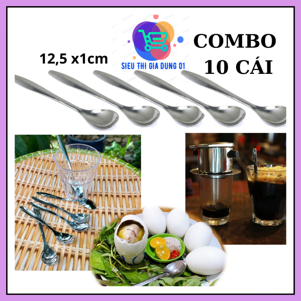 Set 10 Muỗng Inox Cafe Mini, Muỗng Dày, Chắc (Dài 12,5cm), muỗng ăn hột vịt lộn, ăn kem ly Anphacook