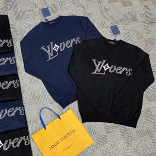 Áo sweater len dài tay nam nữ Eo Vì ngực đính chữ đá lovers thêu hoa da basic