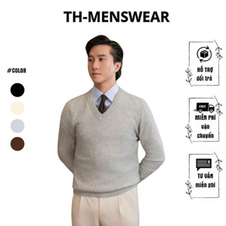 Áo Len Nam Tay Dài Cổ Tim Trơn Hàn Quốc Giữ Nhiệt Tốt TH-MENSWEAR Chất Liệu Len Lông Cừu Ấm Áp Cho Mùa Đông