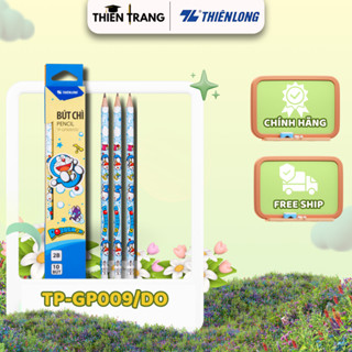  Hộp 10 Bút chì gỗ Thiên Long Điểm 10 2B TP-GP009 DO thân lục giác Doremon kèm gôm tiện lợi bám tốt trên giấy đều màu 