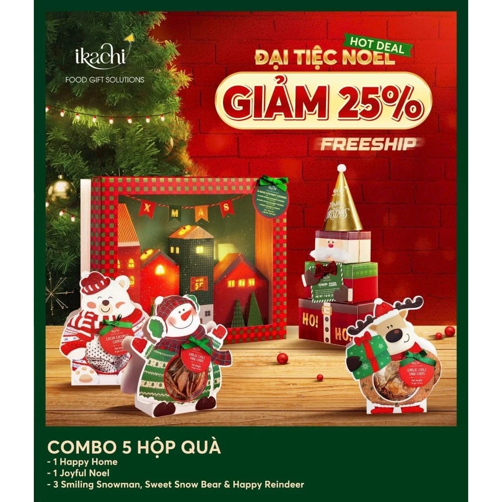 (DEAL HỜI 12.12) Đại tiệc Noel  - SET quà tặng Giáng Sinh - Combo 5 hộp quà tặng giáng sinh IKACHI