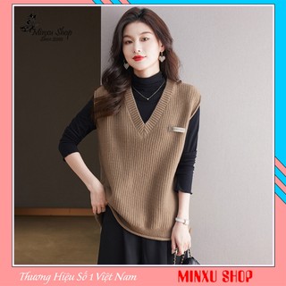  Áo Gile Len Nữ Phom TO  50-75kg  Cổ V Basic Trơn Phong Cách Hàn Quốc Tag DA Hàng QC Minxu Shop GL24K 