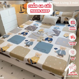 🍀 Bộ ga giường và 2 vỏ gối đầu | Ga gối Poly Cotton Hàn Quốc bo chun đủ size drap giá hạt rẻ [Gấu Kẻ Vuông]