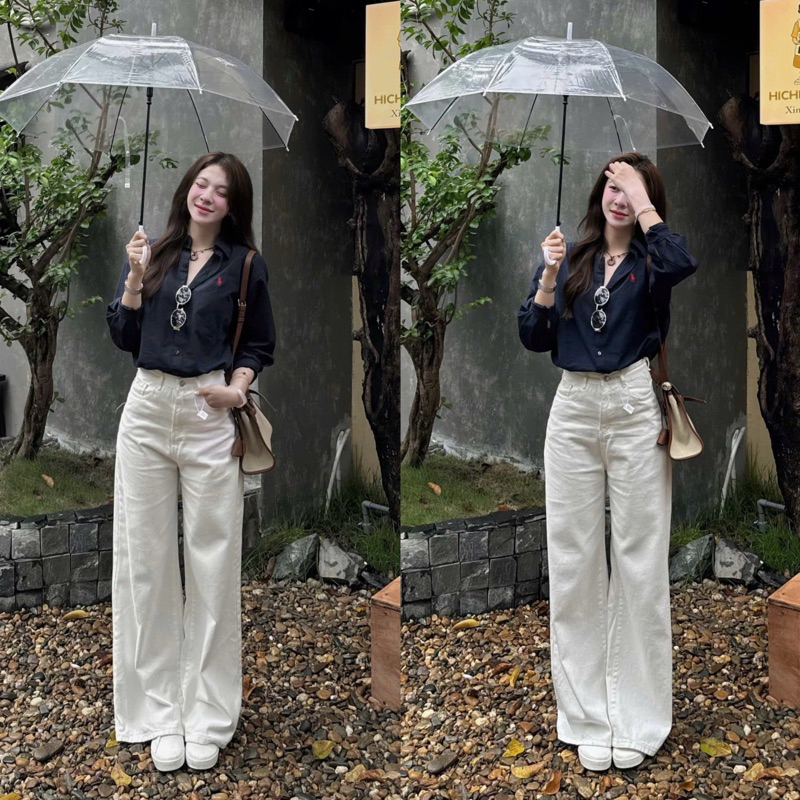 (ẢNH OLDSCHOOL) Quần jeans TRẮNG ỐNG LOE form rộng dài chùm phủ chân Q7767 | BigBuy360 - bigbuy360.vn