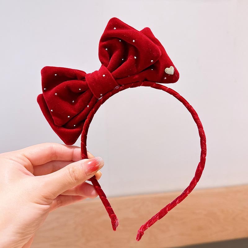 Bờm nơ đỏ tiểu thư xinh xắn cho bé gái băng đô cài tóc dễ thương