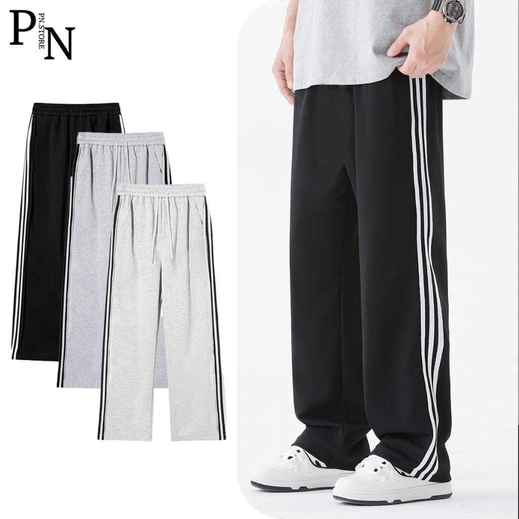 Quần Nỉ Dài Ống Rộng Form Suông Unisex Thiết Kế 3 Sọc Kèm Dây Rút Gấu Thế Thao PN STORE Q3S