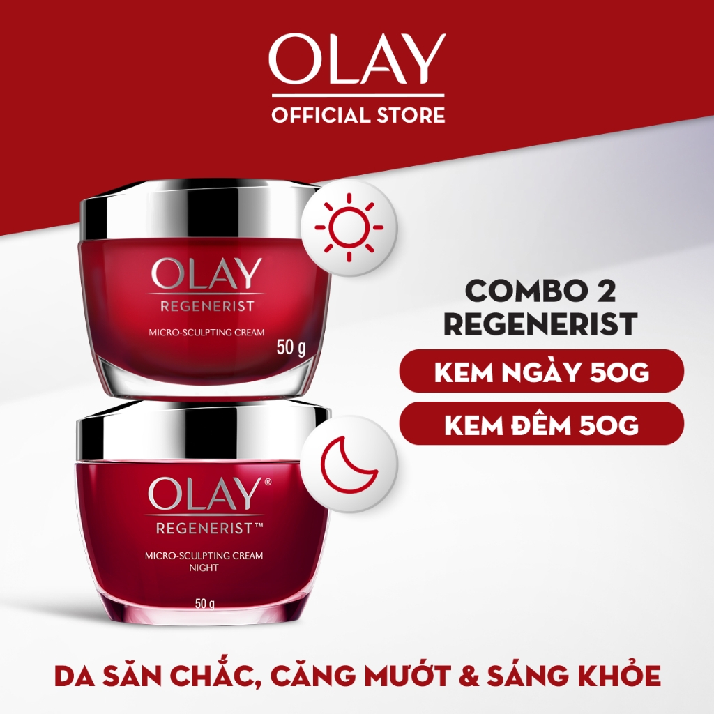 Bộ Kem Dưỡng Ẩm OLAY REGENERIST Ngày & Đêm Căng Mướt, Sáng Khỏe & Phục Hồi Dấu Hiệu Lão Hóa 50GX2 | BigBuy360 - bigbuy360.vn