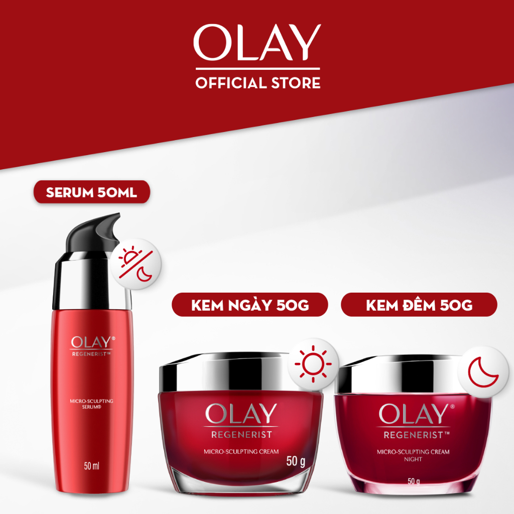 Combo 3: Kem Dưỡng Ẩm OLAY REGENERIST Ngày & Đêm + Serum Căng Mướt, Sáng Khỏe & Phục Hồi Dấu Hiệu Lão Hóa (50GX2 + 50ML) | BigBuy360 - bigbuy360.vn