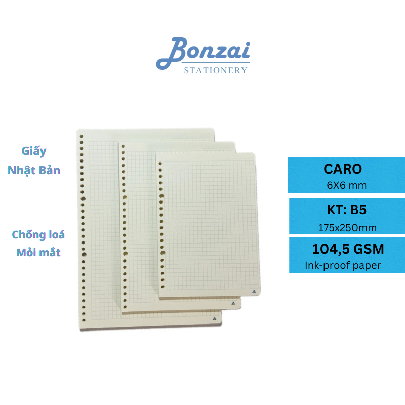Giấy refill ruột sổ còng A4 Fort Nhật Bản Caro 6x6 mm 100GSM/120 Trang - BONZAI
