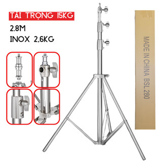 Chân đèn studio inox BSL siêu bền cao 1m - 2,8m (tải trọng 15 kg)