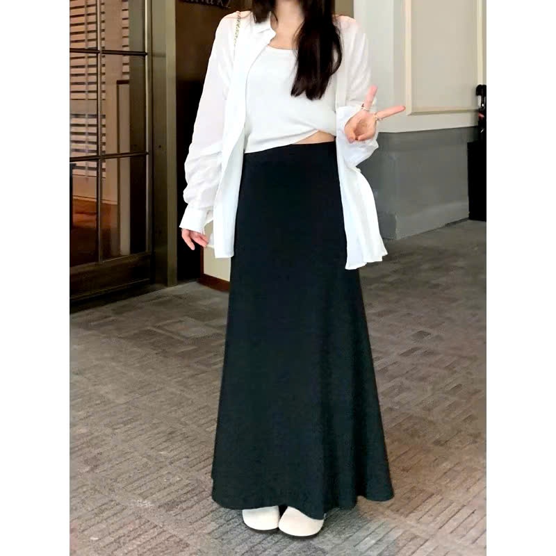 Chân Váy nữ dài, Chân Váy thu đông chữ A Dáng Dài Chất Len tăm Dệt Kim BIGSIZE Basic