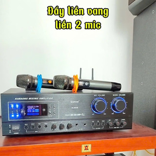 Gunssi Đẩy liền vang Gunssi K300 tặng kèm 2 mic công suất lớn chống hú cục đẩy liền vang bluetooth, âm ly công suất lớn