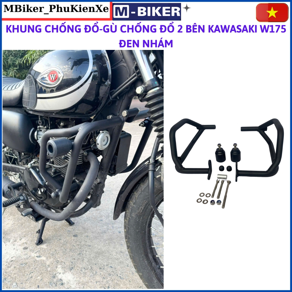 Chống đổ w175, khung chống đổ w175, chống đổ xe w175, ghù chống đổ w175 ,sơn đen nhám mbiker