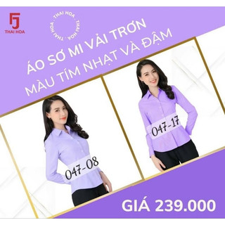   HỎA TỐC  Áo sơ mi nữ Thái Hòa vải mềm mịn màu tím nhã nhặn 047 